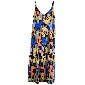 Roxy Floral Print Cotton Tiered Midi Dress